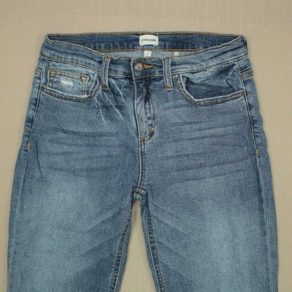 Sneak Peek Mid Rise Vented Crop Jeans Junior's Size 7 Distressed Fray Hem Denim - Picture 3 of 11